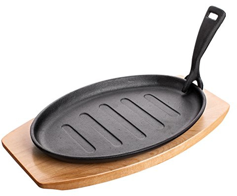 Banquet Pfanne Servierteller aus Gusseisen Pfanne auf Holzständer mit abnehmbarem Griff, schwarz, 2 in 1