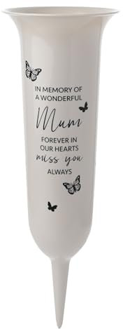 Grave/Memorial/Marker White Plastic Vase - MUM - With Spike