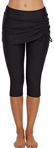 Simning vattenbyxor kjolar badshorts beskurna capri surf leggings våtdräkt byxor UV boardshorts för kvinnor, Svart, S