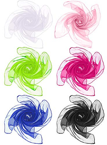Boao 6 Pieces Chiffon Scarf 1950s Square Neck Head Scarfs Vintage Soft Polyester for Women Lady(Black, Dark Rose Red, White, Emerald Green, Pink, Royal Blue)