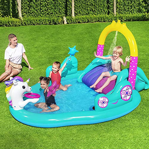 Bestway 274 x 198 x 137 cm Centre de Jeux d'eau Licorne Magique avec pataugeoire, 53097, Couleur