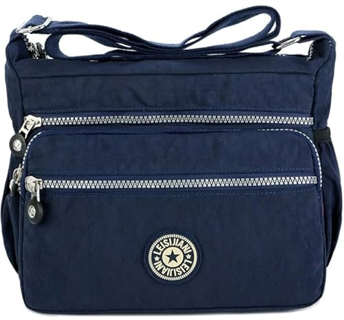 MINGZE Nylon Handtasche, Umhängetasche Damen Sportliche Schultertasche Wasserdicht (Blau)