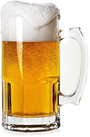 Style - Taza de cerveza extragrande de 32 onzas, tazas grandes de cristal con asa, 1 litro de cerveza alemana