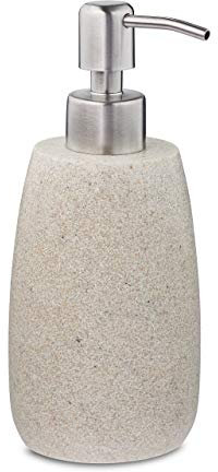 Relaxdays Seifenspender 300 ml, nachfüllbar, Bad, Küche, Flüssigseifenspender, rund, Polyresin, Edelstahlpumpe, Sand