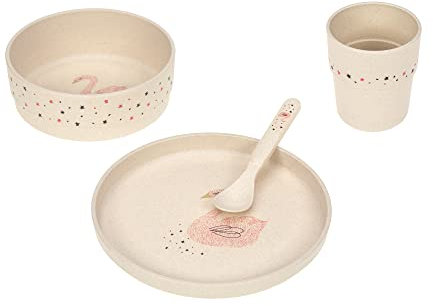 LÄSSIG Set de vaisselle pour enfants (assiette, gobelet, bol, cuillère) sans mélamine, sans BPA, pour lave-vaisselle et micro-ondes/Dish Set Little Water Swan