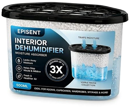 EPISENT Moisture Absorber Dehumidifier – Condensation Remover for Damp, Mould, Home, Wardrobe, Kitchen, Bathroom, Basement, Garage, Bedroom, Caravan, Office - 5Pack/210g each