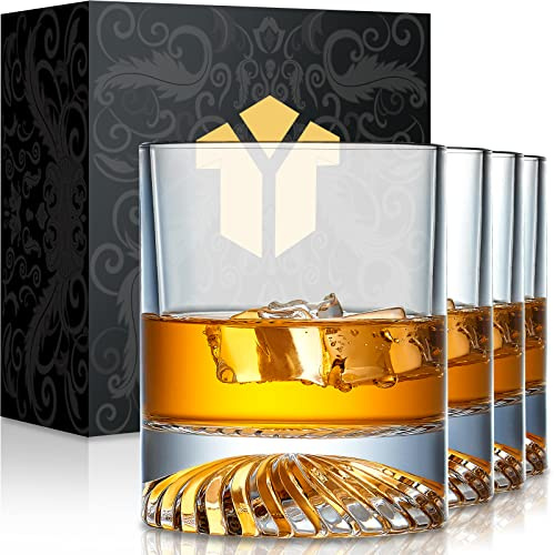 OPAYLY Whiskey Glasses Old Fashioned Glasses Set of 4 12oz Rocks Glasses Gift for Men Women Drinking Bourbon Scotch Cocktails Rum Cognac Vodka at Home Bar