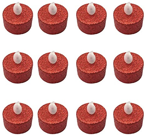 ZYLLZY 12 Pack Red LED Tea Light Candles, Battery Operated, Touch Control, Decorative, Indoor, Dining Room