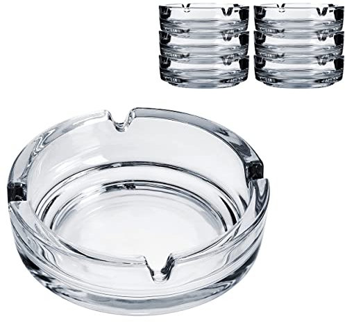 Konzept 11 - Aschenbecher aus Glas (6 Stück) | Glasaschenbecher spülmaschinengeeignet | Aschenbecher für draussen transparent Durchmesser 11 cm 3,5 cm hoch