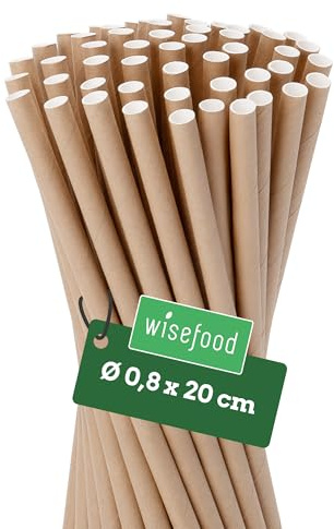 wisefood papperssugrör, 2000 st. bruna sugrör, Ø 8 mm x 20 cm, fria från PLA/PE, biologiskt nedbrytbara engångssugrör av robust kraftpapper