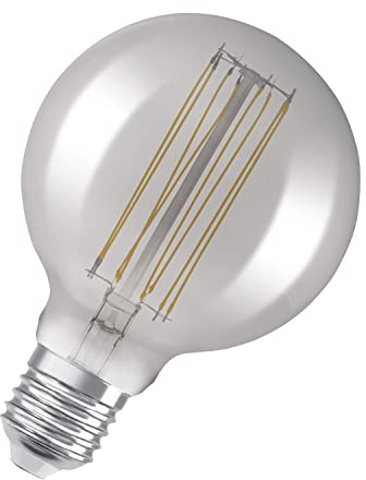 Osram Vintage 1906 smoke tinted LED lamp, 11W, 500lm, globe shape with 95mm diameter & E27 base, warm white light, straight filament, dimmable, life of up to 15,000 hours