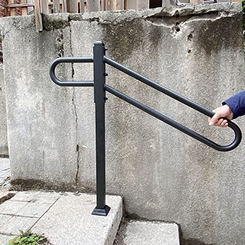 SMQLJXC 28-8.5 L X 35.5 H Single Post Wrought Iron Handrails for Outdoor 1-3 Steps, Metal Outdoor Stair Railing, Railings for Steps,Fits Garage, Porch.