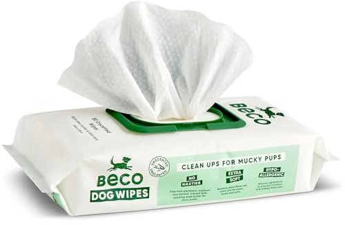 Beco Hundetücher - 1 Packung mit 80 Stück, geruchlos, für Pfoten, Körper und Hintern, pflanzliche Pflegetücher