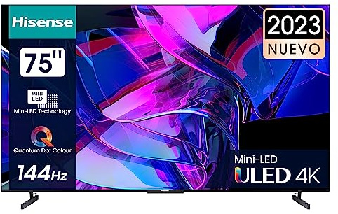 Hisense TV 75U7KQ - Mini-LED Smart TV de 75 Pulgadas Televisor, Quantum Dot Colour, Modo Juego de 144Hz, Full Array Local Dimming, Dolby Vision IQ & Dolby Atmos, VIDAA 7 OS (2023)