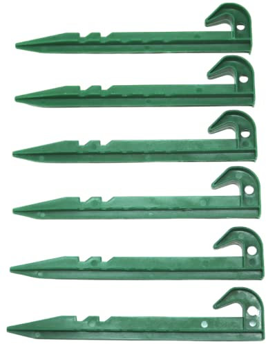 6 x fiXte Garden Securing Pegs Garden Hooked Netting Pegs for Fixing Fish Pond Camping Tent Bird Cage Weed Fabric Pest Control 145mm Green