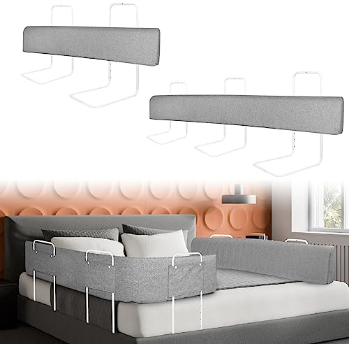JOIEYOU Griglia di protezione dei bordi del letto, per lettino, altezza regolabile, ringhiera di sicurezza (150 cm, grigio lino)