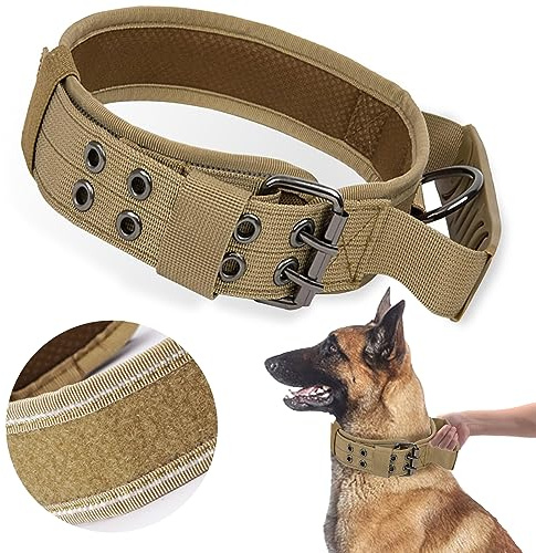 AKOFIC Taktisches Hundehalsband mit Kontrollgriff, Breit Hundehalsband Gepolstert, Verstellbare Nylon Halsband Hund, Reflekierend Militärisches Erziehungshalsband Hund für Mittlere Große Hunde