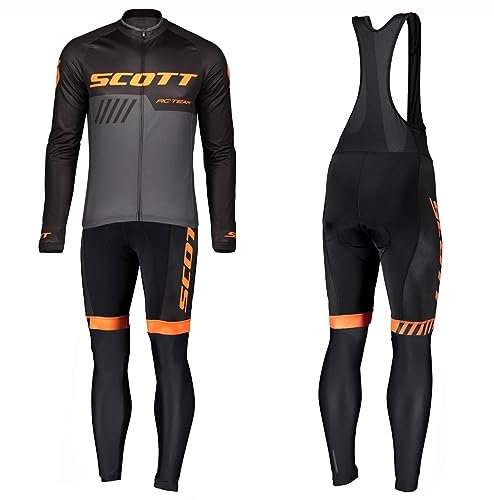 louizumify Herren Pro Radfahren Jersey Langarm Anzug 3D gepolsterte Hose, reflektierend, atmungsaktiv & schnell trocknend, winddicht, 3 Taschen
