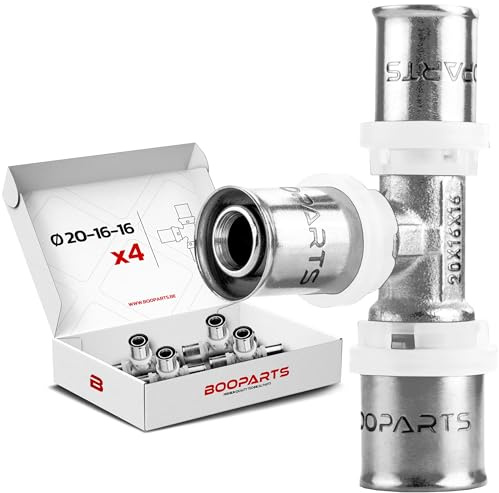 BOOPARTS – 4 Stück Pressfitting Reduzier-T-Stück Ø20–16–16 mm | TH Kontur T-Verbinder für Mehrschichtverbundrohr