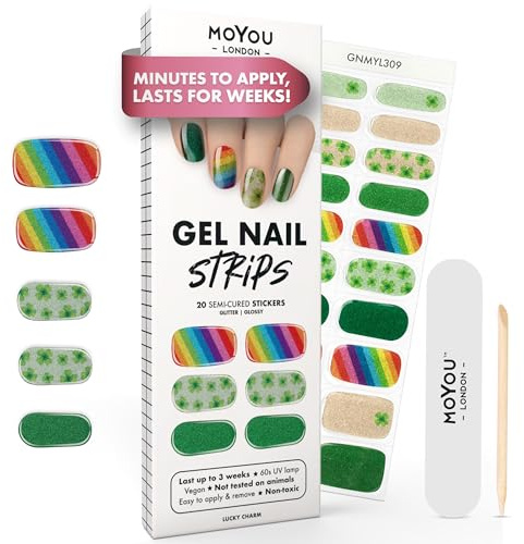 MOYOU LONDON Autocollants auto-adhésifs pour ongles en Gel Semi-durci, lampe UV/LED requise, 20 enveloppes de vernis à ongles en Gel, autocollants pour Nail Art - lucky charm