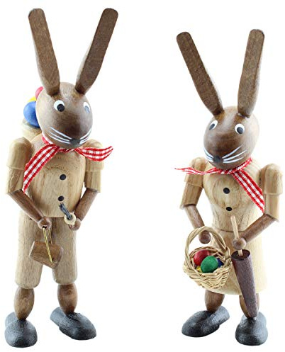 Seiffener Volkskunst Gebr. Kluge | Erzgebirgisches Hasenpaar Osterhasen Hasenpärchen | Handgefertigte Osterdekoration | Osterdeko - Made in Germany | 16 cm | Natur
