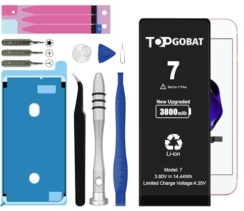 TOPGOBAT Batterie de rechange pour iPhone 7, batterie 3800 mAh haute capacité pour le modèle (A1660 A1778 A1779 A1780 A1853 A1866) avec kits d'outils de rechange