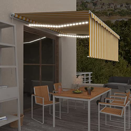 ShGaxin Toldo Manual retráctil con persiana, Toldos Exterior, Toldo De Terraza, Toldo Enrollable Exterior, Toldos para Patio, Toldos Verticales, yamarillo Blanco 4x3 m