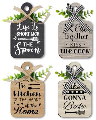 PH PandaHall 4pz Cartelli da Appendere in Legno Decorazioni Cucina da Appendere, Decorazione da Parete in Legno per Cucina Targa Soggiorno Bar Caffetteria Decorazione Artistica, 15x9cm