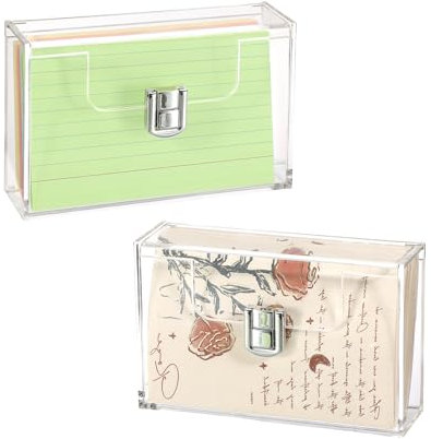 BTSKY 2 Pack Clear Acrylic Index Card Box for 3x5 Inch Cards, Holder Notecard Box Recipe Card Box Plastic Storage Organizer for Filling Index, Note Cards, Flashcards, Recipes