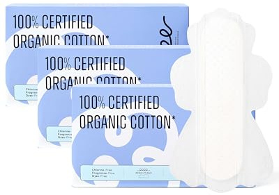 100% Large Organic Pads for Women, Ultra Thin Heavy Flow Sanitary Napkins with Wings, Unscented Cotton Pads, Super Absorbency Feminine Extra Coverage Menstrual Period Pad (Large, Size 4, 48ct)