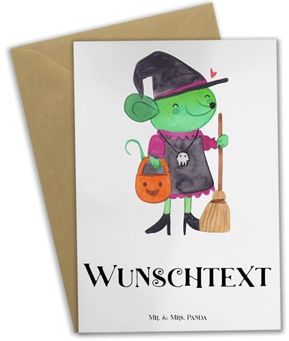 Mr. & Mrs. Panda Personalisierte Grußkarte Maus Hexe - Geschenke, Geburtstagskarte, Halloween, Selber Drucken, Karte, Glückwunschkarte, Hochzeitskarte, Selbst Gestalten
