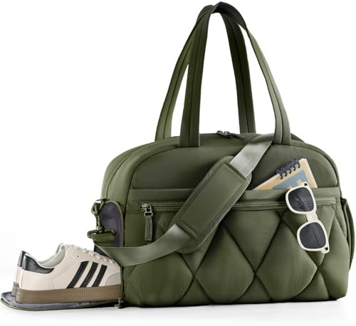 Lekespring Sporttasche Damen, 24L Reisetasche Damen mit Schuhfach Wasserabweisend Puffer Weekender Wickeltasche Handgepäck Gym Bag Kliniktasche Geburt, Travel Bag, Krankenhaustasche, Fitness (Grün)