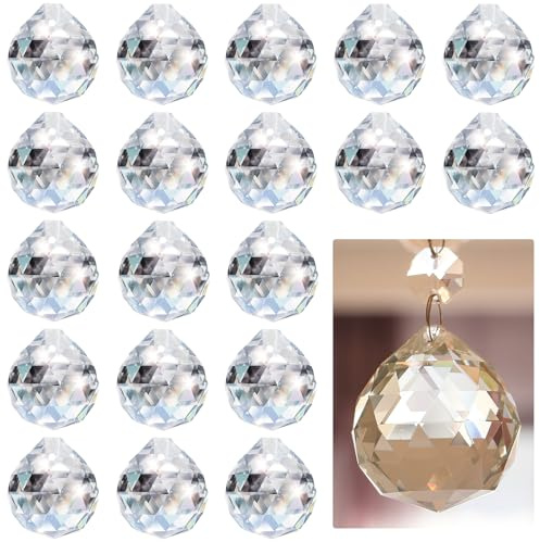 24 Stück Kristalle zum Aufhängen, 20mm Kristall Prisma Anhänger, Suncatcher Kristalle, Glas Kristall für Fenster Deko, Feng Shui Sonnenfänger, Kronleuchter Ornamente und Handwerk
