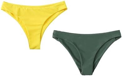 String Tanga Damen Sexy Damen-Bikinihosen, hoch geschnittene Badeanzughose, einfarbig, mittelhohe Schwimmhosen, 2er-Pack Soft Stretch Slip Bikini Slip Damen Baumwolle (Green, XL)