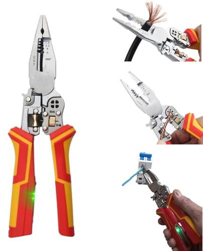 Pince à dénuder 9 en 1 avec fonction de mesure de l'électricité, pince à dénuder pour dénuder, couper les fils, ciseaux de câble avec test de tension