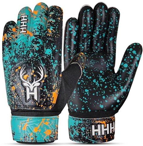 HHH Målvaktshandskar med halkfria fotbollshandskar för barn, pojkar, flickor, 4 mm latexhandflata, extra greppa, dubbel handledsrem, ventilerande mesh (storlek 4, lämpliga för barn