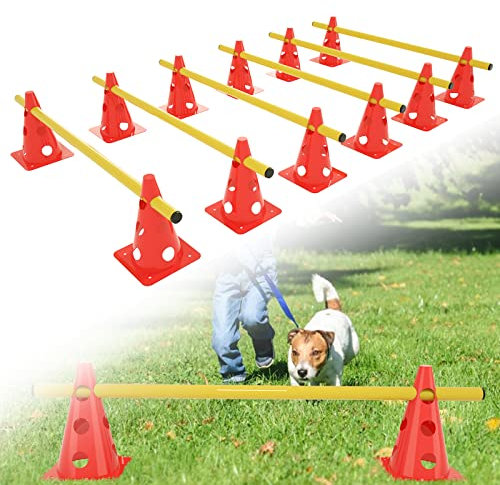 TANYEAR Steckhürdenset 6er Agility Hürden Steckhürden Set, Agility Set Koordinationstraining Hürden Set 3 Loch Höhenverstellbar, 12 Kegel + 6 Stangen, für Kinder Hunde