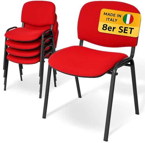 Topsit Besucherstühle 8er Set, stapelbare Konferenzstühle ohne Armlehnen, Stapelstühle mit Metallgestell, für Büro, Konferenz, Reception (Rot)