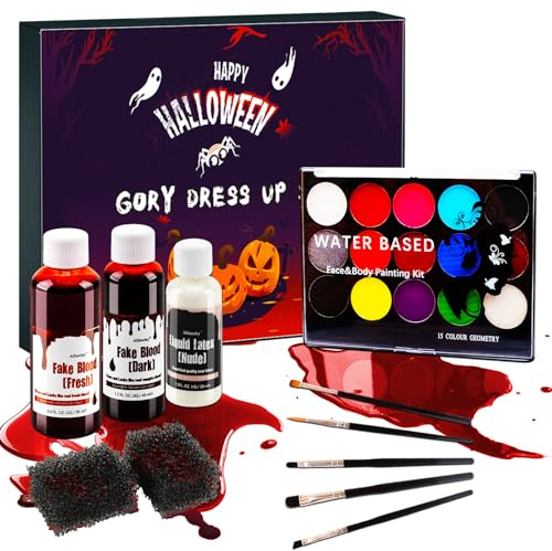 Kinderschminke Kunstblut Set, Halloween Schminke Fake Blood Kinderschminken Set, Kinderschminken Face Paint Halloween Make Up Kunstblut für Haut für Karneval Fasching Cosplay