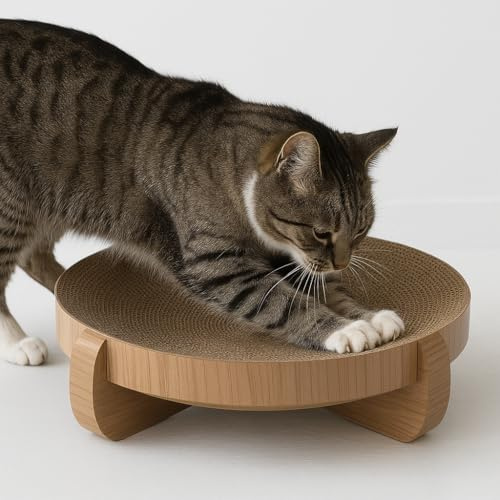 katzenspielzeug - kratzbrett Lico rund braun 38x38x9,5 cm - mit füßen - karton recycelbar - mit katzenminze - kratzmöbel