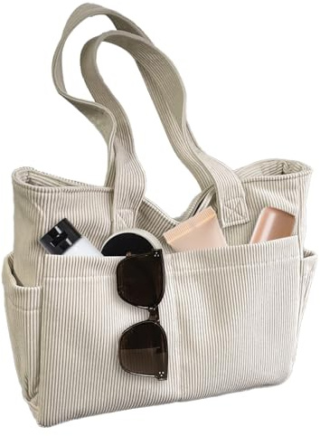 SoeUyd Cord Tasche Damen, Strandtasche, Strandtasche mit Reißverschluss