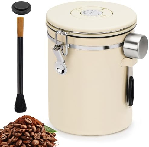 NCTNCX Kaffeedose Luftdicht Behälter Kaffeebohnen Aufbewahrung 2,8 L aus Edelstahl Kaffeebehälter mit Auslassventil,Datumsanzeige,Messlöffel und Pinsel für Kaffeebohnen,Kakao,Nüsse et