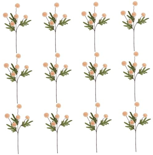 Hbbgdiy Artificial Silk Flowers 12PCS 5-Head Chrysanthemum with Long Stems and Eucalyptus for Elegant Vase Arrangement, Wedding Centerpiece, Home Office Party Café Decor