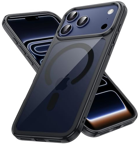 JETech Cover Magnetica per iPhone 17 Pro Max 6,9 Pollici Compatibile con MagSafe, Antiurto Cellulare Paraurti Custodia, Anti-Graffio Retro Trasparente (Nero)