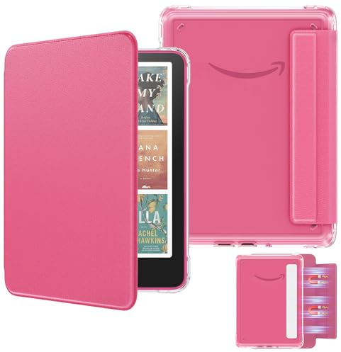 MoKo Detachable Magnetic Case for All-new 7 Kindle Paperwhite 12th Generation 2024 & Kindle Colorsoft 2024/2025,Ultra Clear Back Scratch-Proof Light & Shell Cover with Auto Wake/Sleep, Raspberry