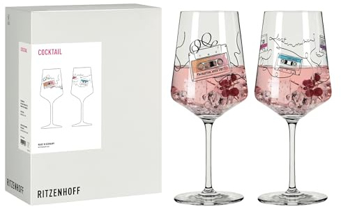 RITZENHOFF 8252001 Cocktailglas 500 ml 2er Set - Serie Musik - mit Motiv Mixtape, bunt - Made in Germany