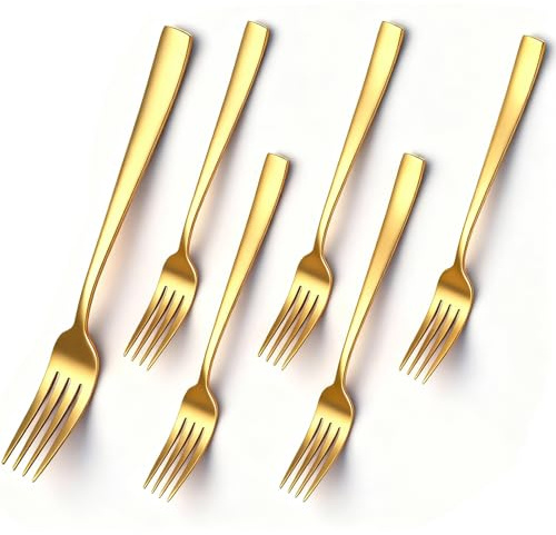 Kucensi Tafelgabeln von 6 Stück 20.5cm, Edelstahl Modernes Speisegabel-Set, Gabeln und Löffel Besteck, ideal für Zuhause, Restauroom, Hotel, Hochzeit, Party, spülmaschinenfest(Gold)