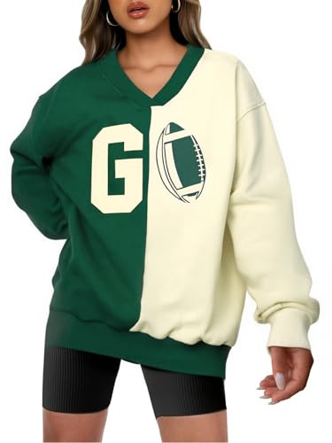 VILOVE Football Sweatshirts Women Game Day Long Sleeve Shirts Football Team Pullover Sunday Funday Casual Tops Green