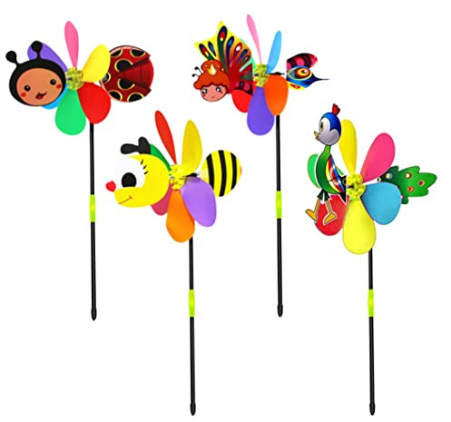 Moulin à Vent de Jardin en Plastique, Jouet pour Enfant, décoration de Jardin et Cour, 4 pièces, Animal