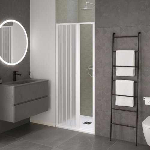 Parete doccia Armonibox Point a soffietto in PVC, Anticalcare, Riducibile, Resistente agli urti, Kit completo, Bianco pastello H 185 cm (bianco, 90x185)